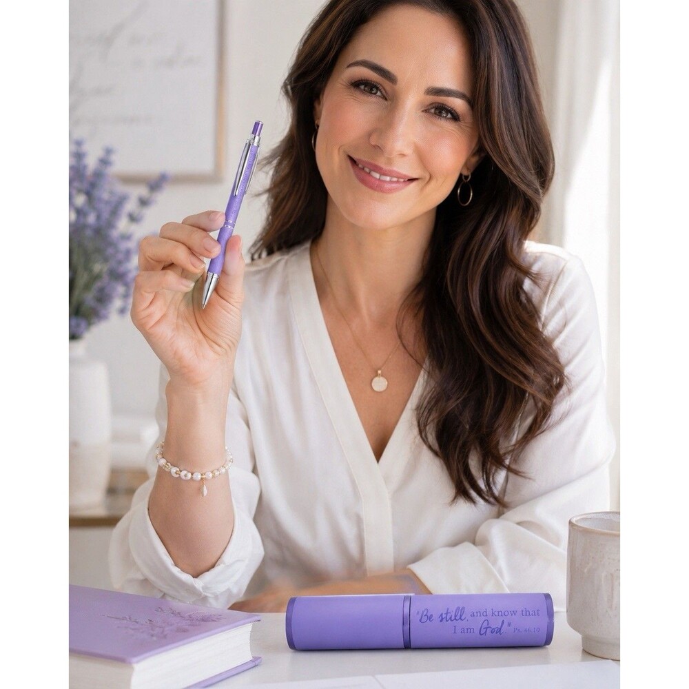 Christian Art Gifts Be Still Psalm 46:10 Purple Pen & Case Inspirational